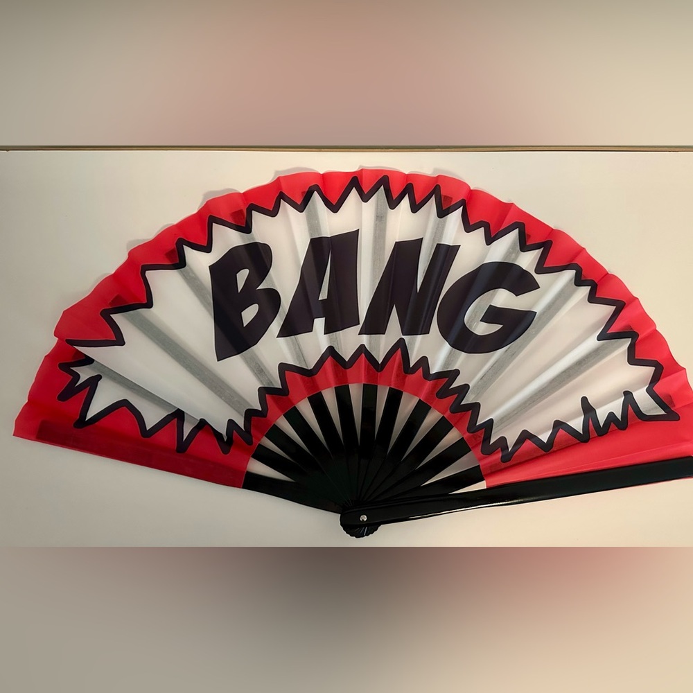 Red and Black Graphic Hand Fan